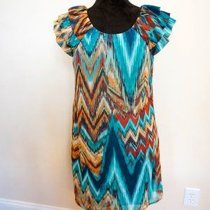 Zig Zag Patterned Multi-Color Midi Dress by Rabbit